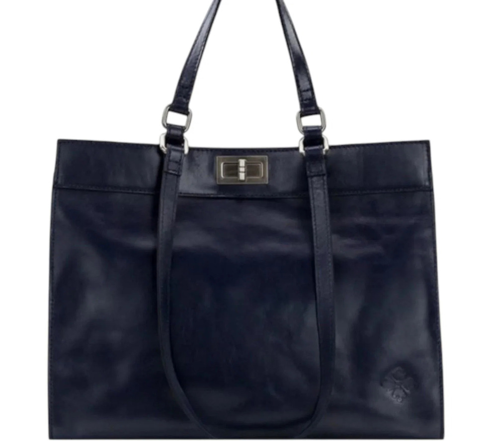 Patricia Nash Leather Double Handle Lucinda Tote Navy